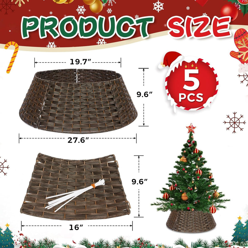 Christmas Tree Collar, Christmas Tree Ring, 27'' Handmade Tree Collar for Artificial Trees, Rattan Tree Stand Base Cover, Woven Wicker Christmas Tree Skirt, Brown