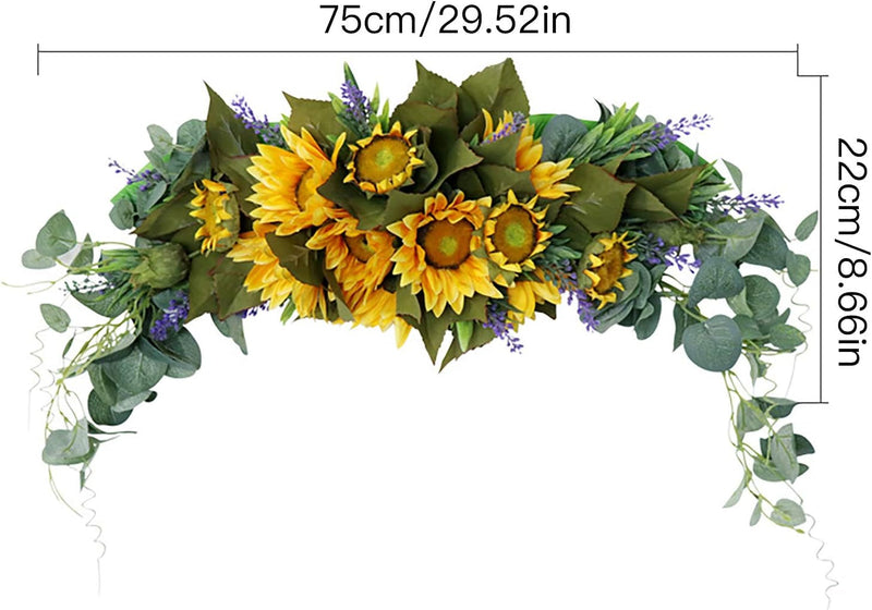 30 Inch Floral Swag, Artificial Flowers Sunflower Eucalyptus Wreath, Fake Flower Wreath Sunflower Swag Garland for Home, Wedding Arch, Front Door, Wall