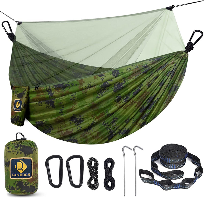 Camping Hammock with Net,Travel Portable Lightweight Hammocks with Tree Straps and Solid D-Shape Carabiners,Parachute Nylon Hammock for Outsides Backpacking Beach Backyard Patio Hiking