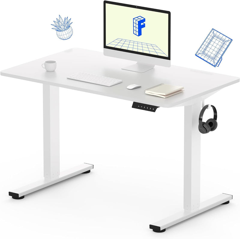 FLEXISPOT Adjustable Desk, Electric Standing Desk Sit Stand Desk Whole-Piece Desk Board for Home Office (EC1 Classic 48X24, White Frame+Rustic)