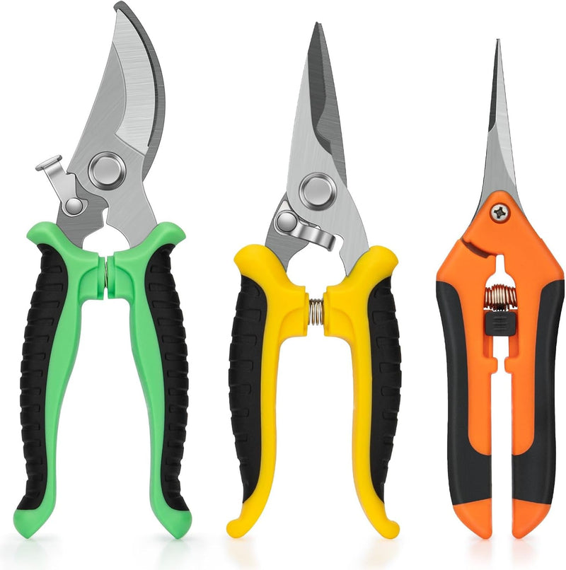 3 Pack Garden Pruning Shears, Stainless Steel Garden Shears, Premium Pruning Shears for Gardening, Handheld Gardening Shears, Garden Scissors with Soft Grip Handle, Plant Garden Clippers Tools