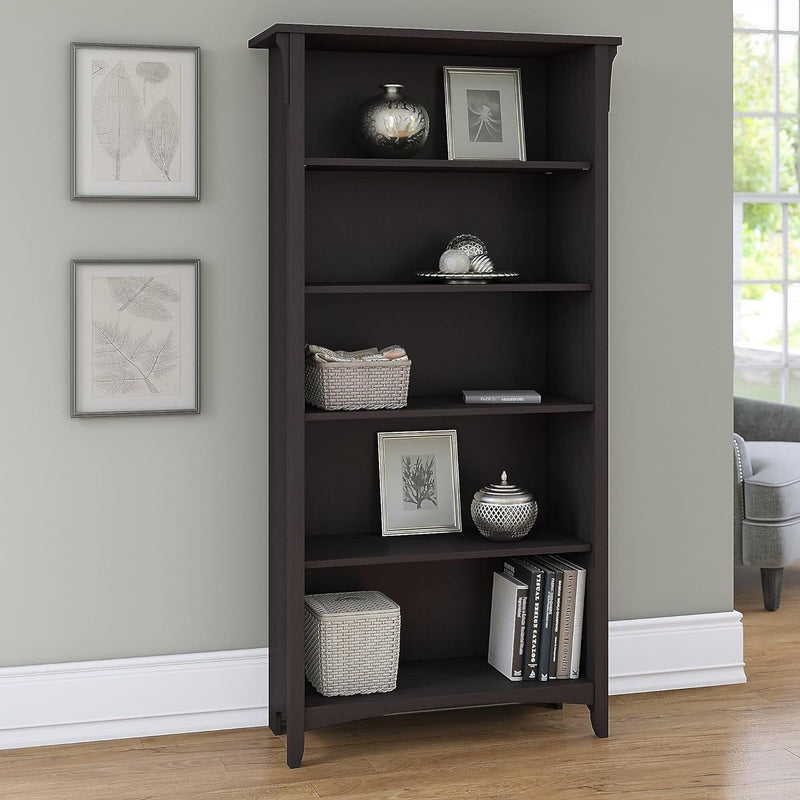 Bush Furniture Salinas 5 Shelf Bookcase, Tall Bookshelf for Living Room and Home Office