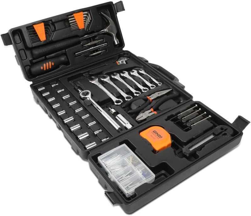 DNA Motoring TOOLS-00032 18 Piece Mechanic'S Home Repair Tool Set, Includes Pliers, Wrench, Hex Keys, Screwdrivers, Scissors, and Tape Measurer, 1 Kit, Orange/Black