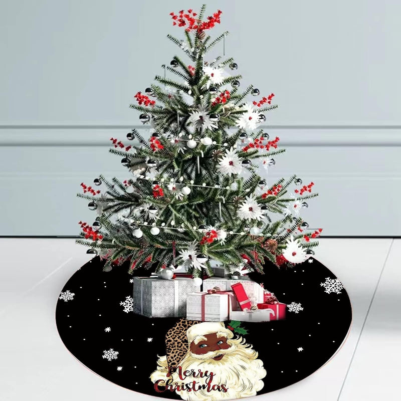 Christmas Tree Skirt Black Snowflake Black Santa African American Santa Tree Skirt 48Inch Xmas Winter Tree Skirt for Christmas Indoor Outdoor Decorations