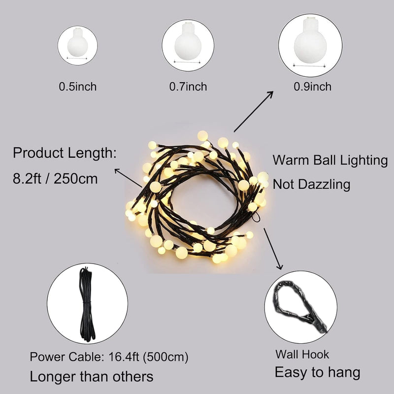 Curtain Lights Indoor Outdoor, 8.3Ft 8 Modes 72 Led Globe String Lights Plug In, Window Lights for Patio Garden Wedding Party Bookshelf, Christmas Decorations, Warm White