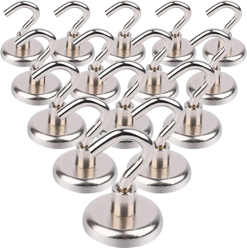 18 Pcs Magnetic Hooks, 25 Lbs Strong Magnetic Hooks Heavy Duty, Key Holder Neodymium Magnet Hooks, Wall Magnetic Hooks for Hanging Refrigerator Kitchen Door Cruise Garage Ceiling Tool Storage