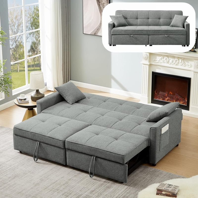 Convertible Sleeper Sofa Bed, 4-In-1 Sleeper Couch with Dual Pull Out Bed & Adjustable Backrest, Linen 3 Seaters Sectional Sleeper Sofa for Living Room, King Size,No.1-Black