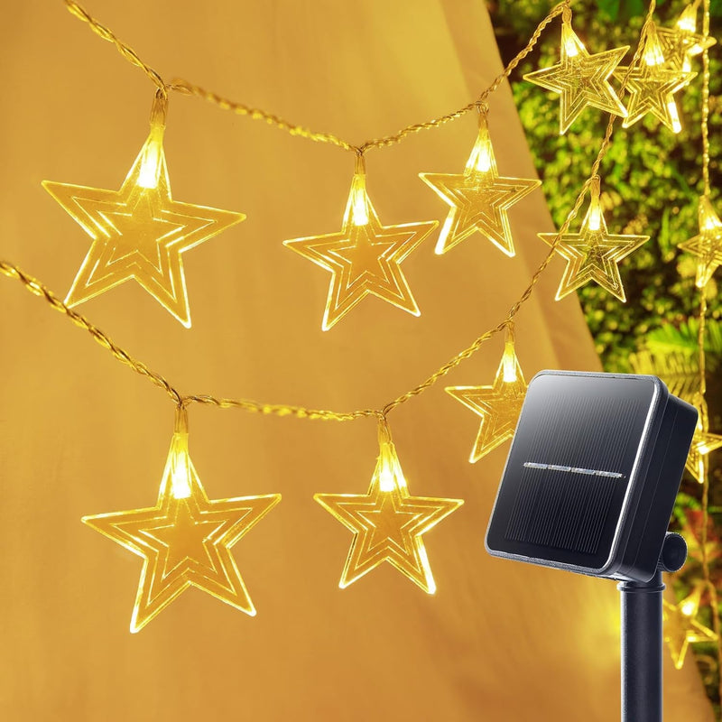 Brightown Red White Blue Star String Lights Solar Powered - 25 Ft 50 LED 4Th of July Patriotic Star Fairy Lights with 8 Modes for Independence Day Garden Golf Cart Party RV Camper Memorial Day Décor