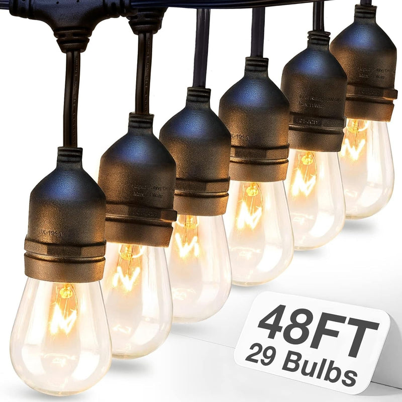 Addlon 48 FT Outdoor String Lights Commercial Grade Weatherproof Strand, 18 Edison Vintage Bulbs, 15 Hanging Sockets (3 Spare Bulbs), ETL Listed Heavy-Duty Decorative Christmas Lights for Patio Garden