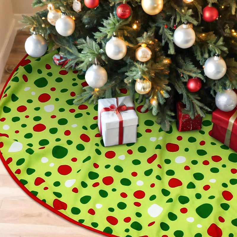 Christmas Tree Skirt Green Christmas Tree Mat Red and Green Polka Dot Christmas Tree Skirt for for Holiday Party Xmas Tree Decoration(48 Inches)