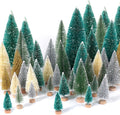 30Pcs Mini Christmas Trees Artificial Christmas Tree Bottle Brush Trees with Wooden Base for Christmas Decor Christmas Party Home Table Craft Decorations(Green+Silver+White)