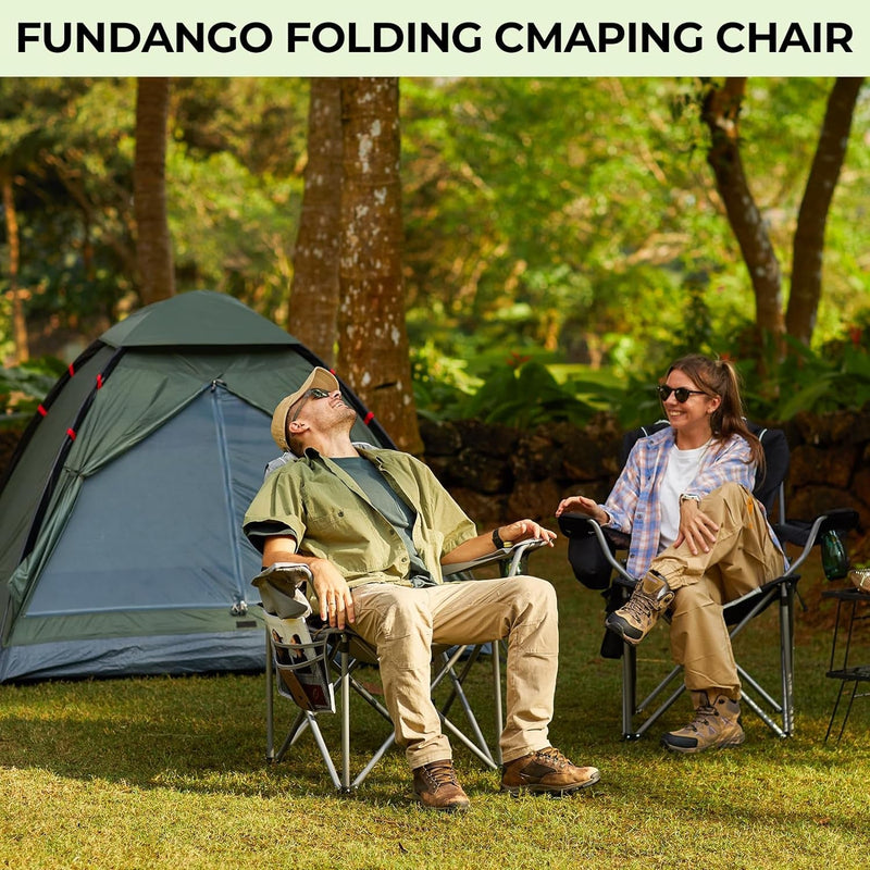 2 Pack Camping Chairs for Adults Oversized Folding Camp Chair High Back Padded Camp Chairs with Lumbar Back Support for Camp Outdoor Beach Yard Backyard Lawn…