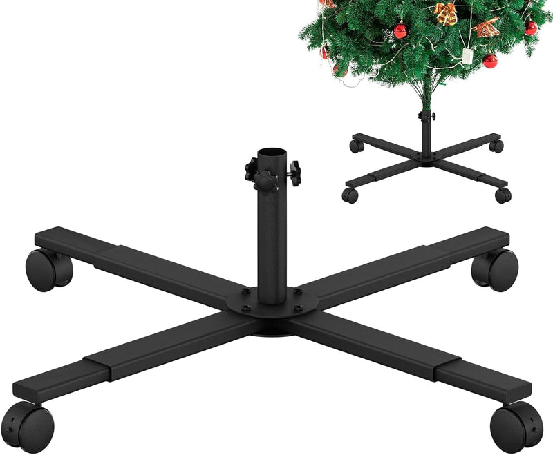 Christmas Tree Stand, Metal Rolling Artificial Christmas Tree Stand for 5'-8'Artificial Trees，Adjustable Legs, Locking Caster Wheels (0.94''/2.4Cm)