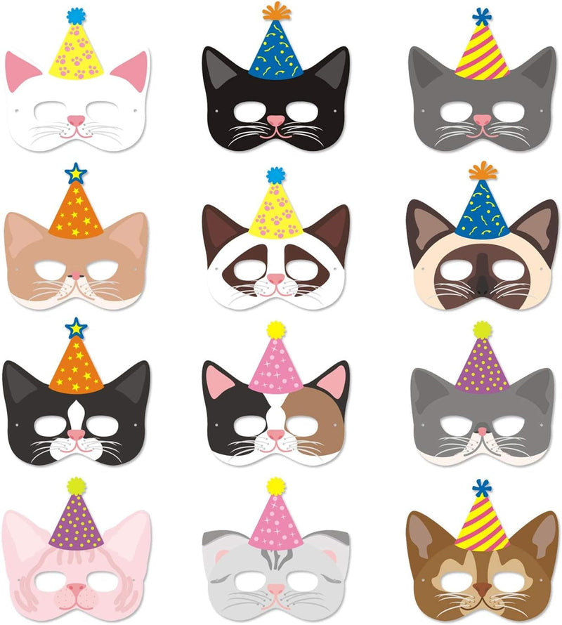 12 Pieces Cat Birthday Masks Cat Birthday Party Favors Decorations Kitty Birthday Party Supplies for Kids