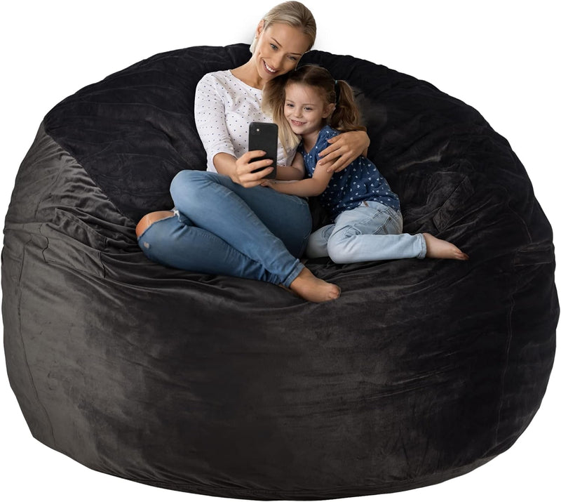 HABUTWAY Bean Bag Chair 3Ft Luxurious Velvet Ultra Soft Fur with High-Rebound Memory Foam Bean Bag Chairs for Adults Plush Lazy Sofa with Fluffy Removable Sponge 3'(Black New)