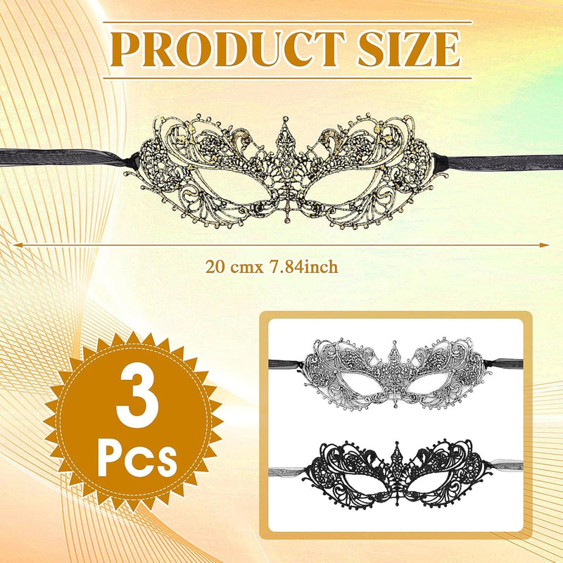 3 Pieces Masquerade Mask for Women, Fancy Dress Masks Lace Face Mask Venetian Masks Mardi Gras Masks, Lace Mask for Ball Party Venetian Masquerade Costume Halloween Masquerade Party