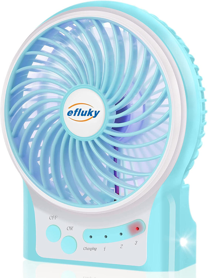 Efluky 3 Speeds Mini Desk Fan, Rechargeable Battery Operated Fan with LED Light, Portable USB Fan Quiet for Home, Office, Travel, Camping, Outdoor, Indoor Fan, 4.9-Inch, Black