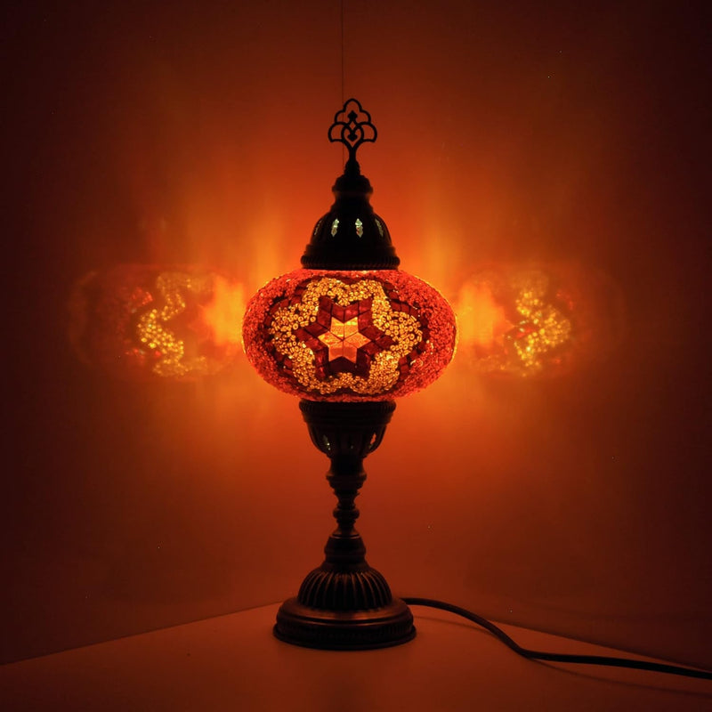 10 Variation Mosland Home Turkish Lamp Mosaic Table Lamps | Turkish Moroccan Lamp with Bronze Base | Handmade Tiffany Night Lamp | Mosaic Glass Bedside Night Lamp with Led Bulb (Orange)