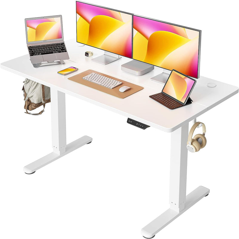 Cubiker Standing Desk with Drawer, 63"X 24" Electric Stand up Adjustable Height Electric Stand up Desk, Sit Stand Home Office, Ergonomic Workstation White Frame & White Desktop