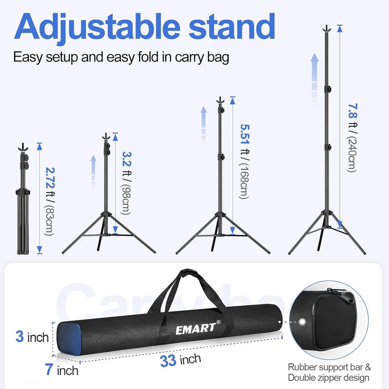 EMART Backdrop Stand 10X7.8Ft(Wxh) Photo Studio Adjustable Background Stand Support Kit with 2 Crossbars, 6 Backdrop Clamps,2 Sandbags and Carrying Bag for Parties Events Decoration