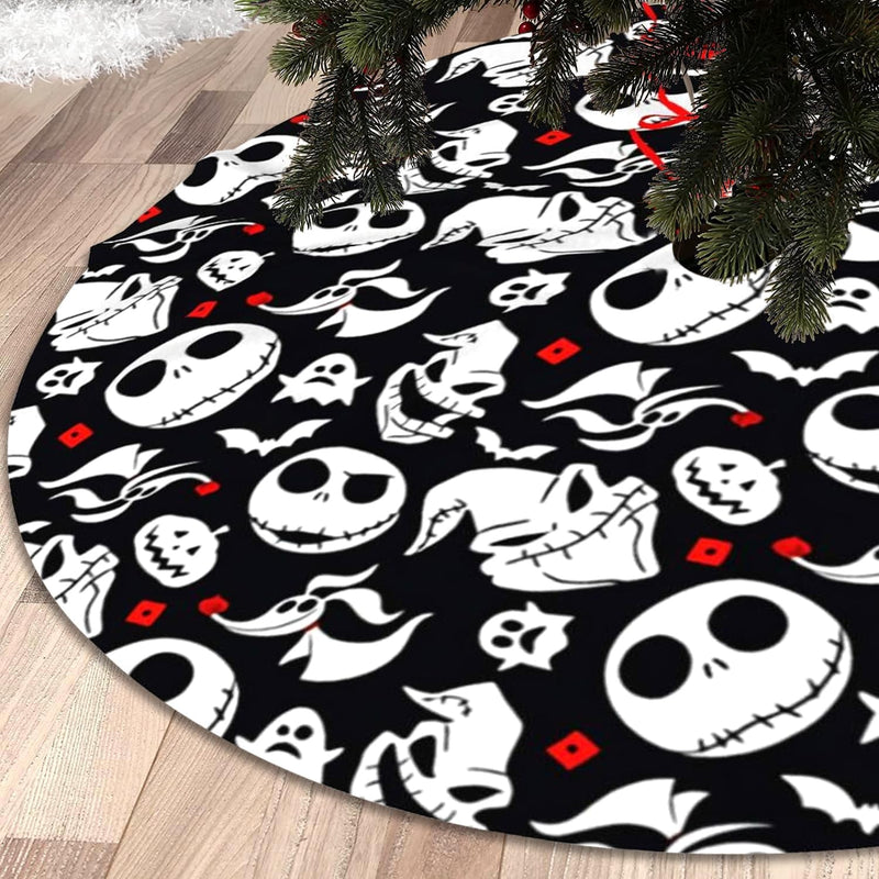 Christmas Halloween Tree Skirt 48 Inch, Christmas Tree Ornaments, Rustic Xmas Tree Skirts Mat for Home Decor Xmas Party Tree Holiday Decorations （Black）