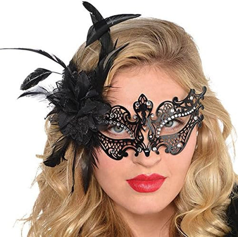 Amscan Womens Black Filigree Gem Floral Mask, Perfect for Halloween Costume & Masquerade Party