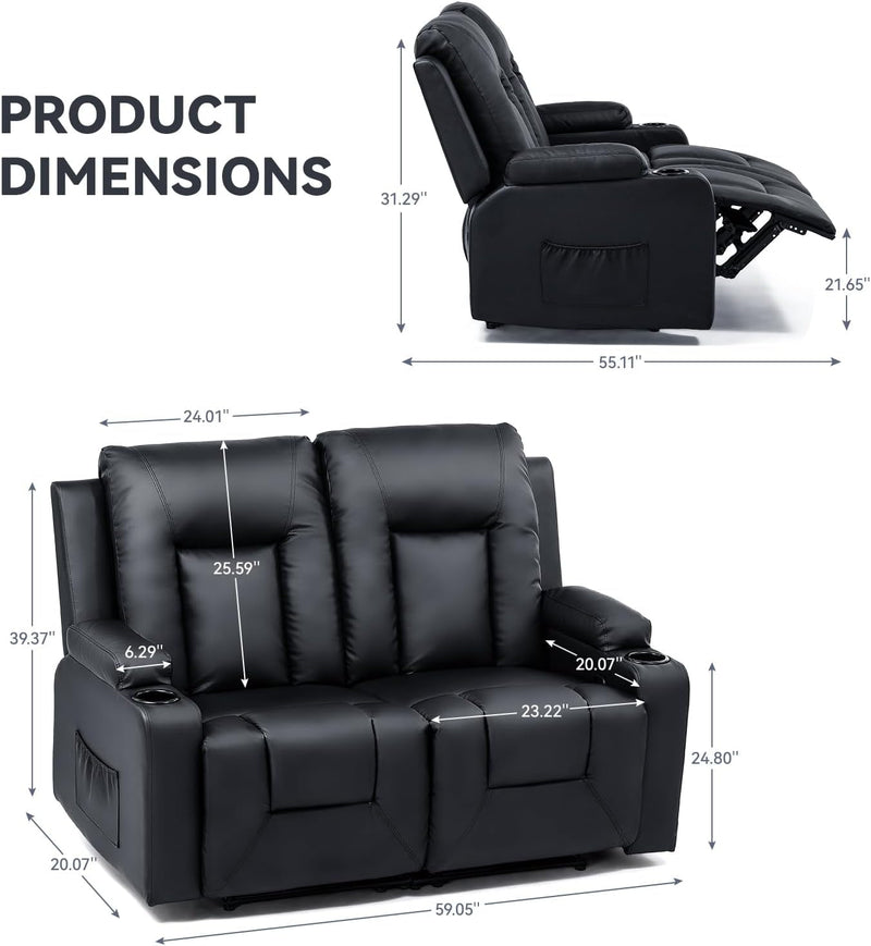 COMHOMA Leather Recliner Modern Loveseat Sofa, 2 Leather Recliner Chair,Modern Small Sofa Couch,2 Seater PU Loveseat,Modern Couches for Living Room with Drink Holders Living Room Chair Loveseat Sofa