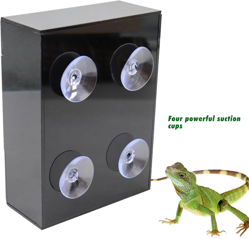 Chameleon Feeder, Bearded Dragon Bug Bowl, Black Acrylic Reptile Feeder Box, Wall-Mounted Insect Feeder with Suction Cups, Tank and Aquarium Accessories for Lizard Bearded Dragon Gecko Frog