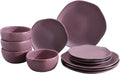 Corona Dinnerware Set 12–Piece, Plates and Bowls Set, Ceramic Sets for 4, Microwave and Dishwasher Safe, Gulupa Reactive Glaze, Bold & Matte Set.