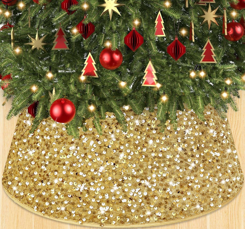 Blue Christmas Tree Collar 23.6 Inch Sequin Velvet Christmas Tree Skirt Christmas Tree Stand Base Cover for Xmas Tree Ring Christmas Tree Base Box Sparkle Tree Collar Skirt for Home Decor