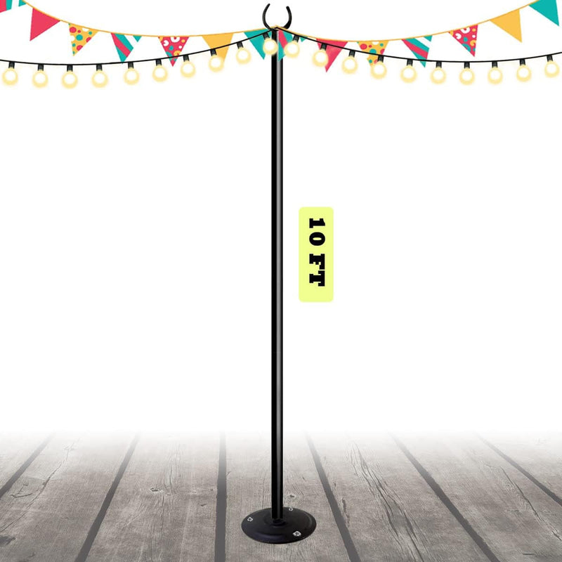 10Ft String Light Poles for Outdoors, outside Light Poles with 5-Prong Base, Suit for Garden, Backyard, Patio, Outdoor Lighting, Matte Black, 1 Pack