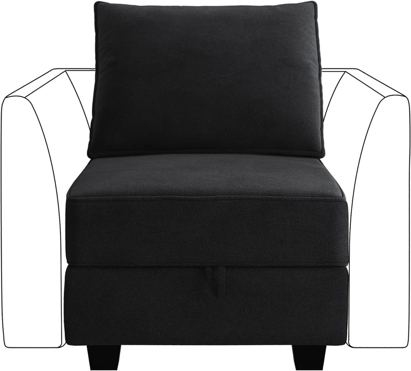 HONBAY Middle Module for Modular Sectional Sofa Couch, Accent Armless Chair with Storage Seat, Velvet Black