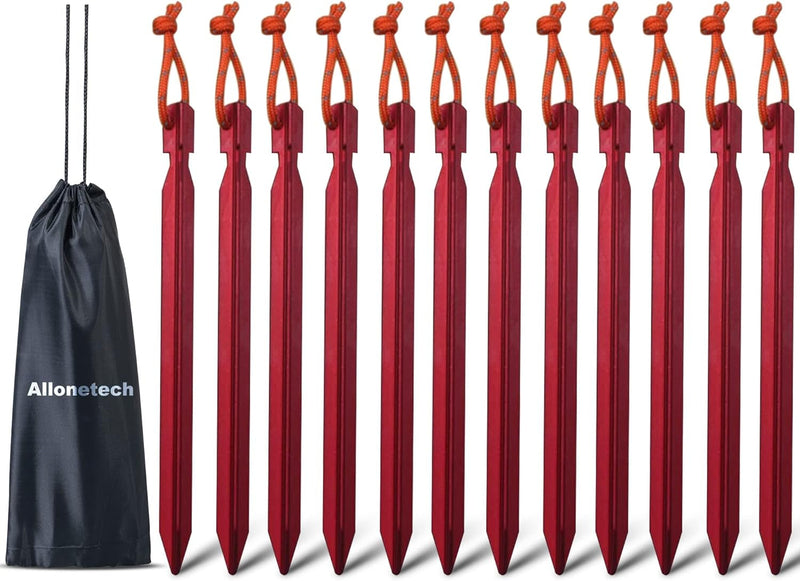 12 Pack Tent Stakes, 7075 Ground Metal Camping Aluminum Tent Pegs, Lightweight Tent Stakes Heavy Duty Spikes Camping Accessories