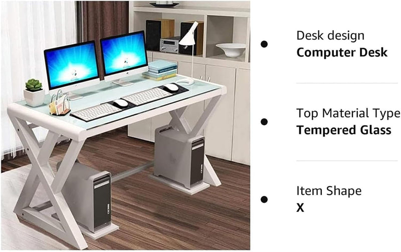 BINGTOO Computer Desk Glass Top, 55.1" Home Office Desks Computer Table Modern Simple Office Study Gaming Work Writing Desk Table for Home Office…