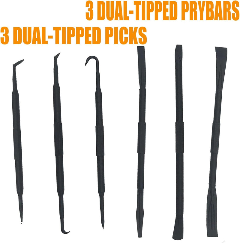 6-Piece Non-Marring Pick and Pry Bar Set for O-Rings, Seals, Gaskets, and Trim on Automotive and Electronics Equipment