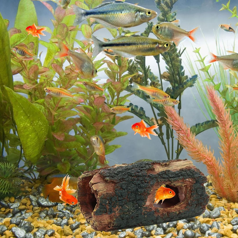 3Pcs Reptile Hide Cave Small Lizard Reptile Food＆Water Bearded Dragon Bowls Accessories,Natural Resin Hollow Tree Trunk Hideout,Hermit Crab Supplies Trunk Snake Gecko Frogs Fish Tanks Decor