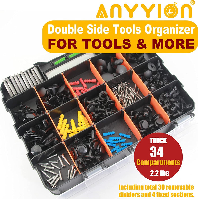 Anyyion Small Parts Organizer, 34-Compartments Double Side Parts Organizer with Removable Dividers for Hardware, Screws, Bolts, Nails, Beads, Jewelry & More by Stalwart