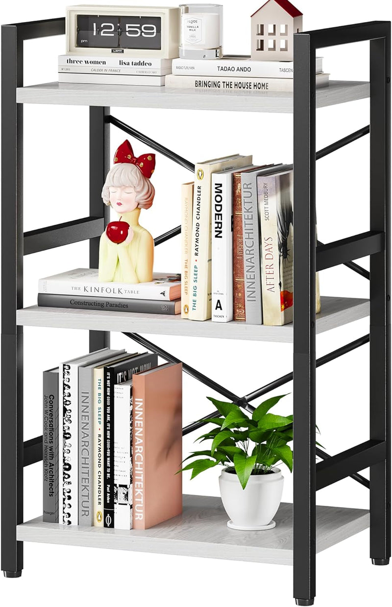 Bookshelf, 4 Tier Small Bookcase, Organizers and Storage, Metal Small Bookcase, Rustic Book Shelf Organization and Storage for Living Room, Bedroom, and Home Office(Rustic Brown)