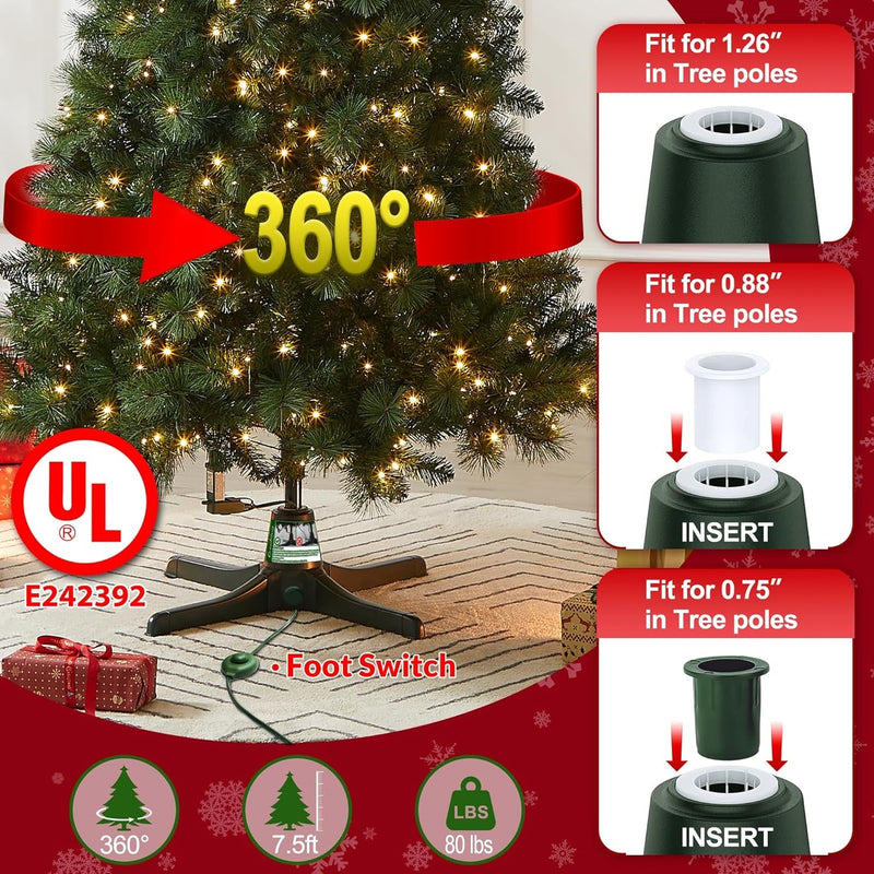 GREATDAY Electric 360-Degree Rotating Tree Stand with Foot Switch,Up to 7.5Ft and 80 Pounds Artificial Tree,With 3 Settings Trunk Diameter