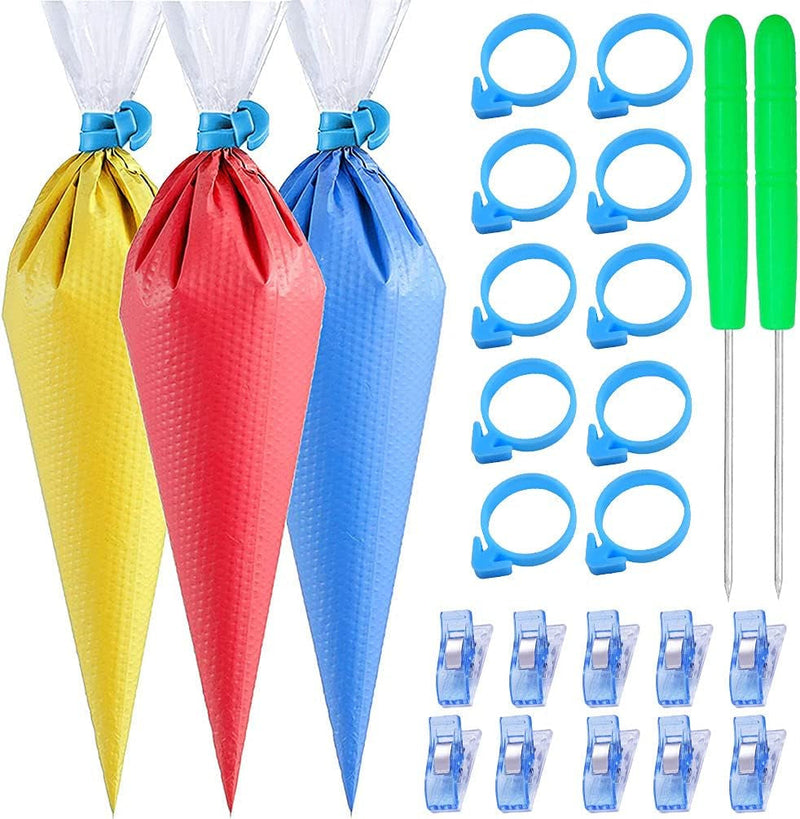 122Pieces Tipless Piping Bags - 100Pcs Disposable Piping Pastry Bag for Royal Icing/Cookies Decorating - 10 Pastry Bag Ties,10 Clips &2 Scriber Needle - Best Cookie/Cake Decorating Tools (14 Inch)