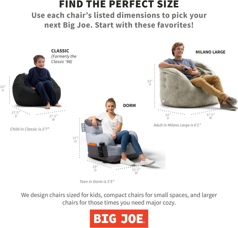 Big Joe Dorm Bean Bag Chair with Drink Holder and Pocket, Black Smartmax, Durable Polyester Nylon Blend, 3 Feet