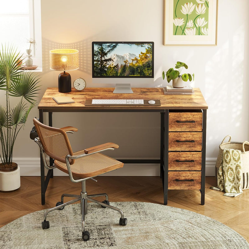 Cubicubi 40 Inch Computer Desk with 4 Drawers, Home Office Small Desk with Storage, Modern Study Writing Desk, Rustic Brown