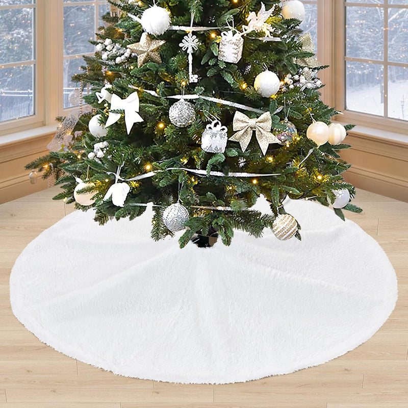 Christmas Tree Skirts White Faux Fur Tree Skirts Ornaments 36 Inches Xmas Plush Tree Mats for Artificial Trees Home Party Christmas Tree Decorations