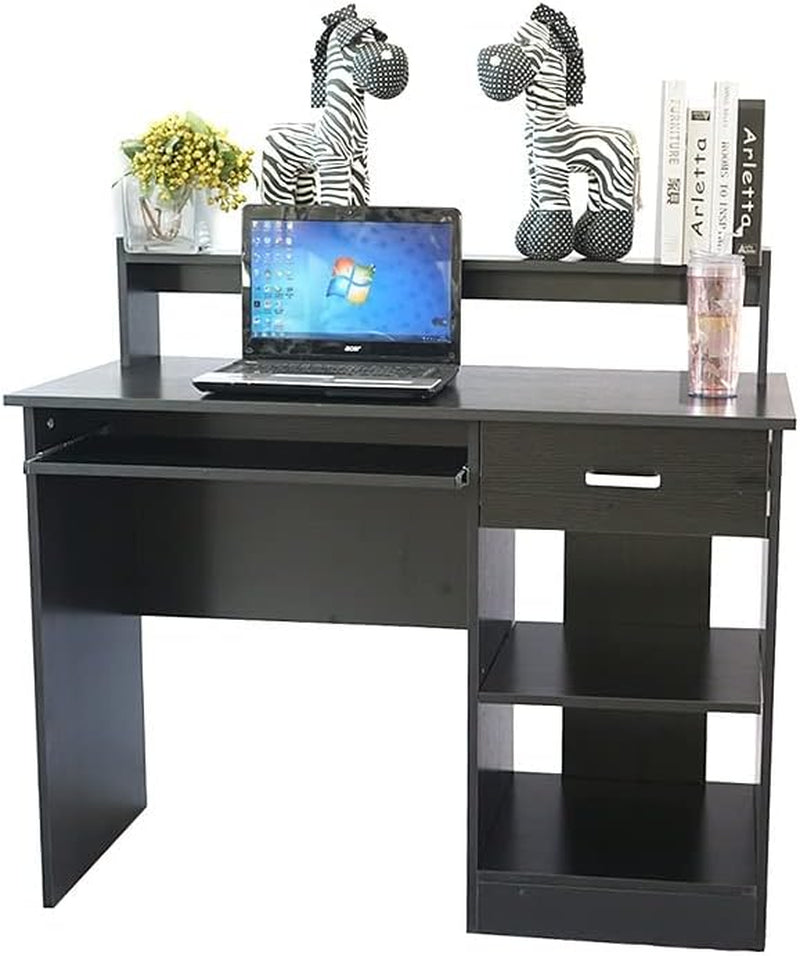 Computer Desk, Home Office Workstation Laptop Table with Storage Drawer & Keyboard Tray, E1 15MM Chipboard PC Laptop Desk, Modern Style Study Writing Desk, Black