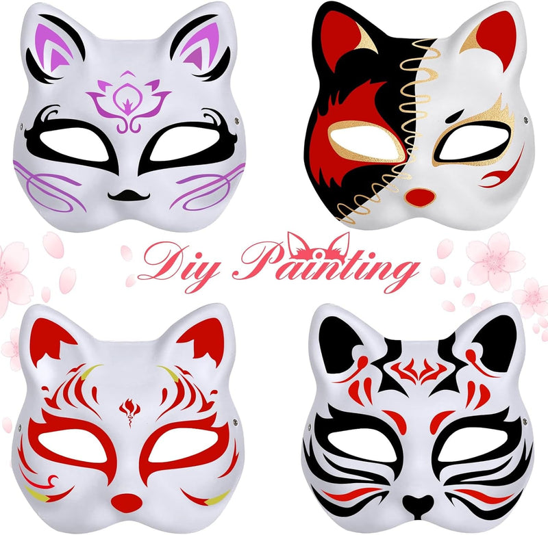 Cat Mask Therian Masks White Paper Cat Masks to Paint Blank Cat Therian Masks for Kids DIY Craft Masquerade Costume Cosplay Party Halloween （12 Pcs）