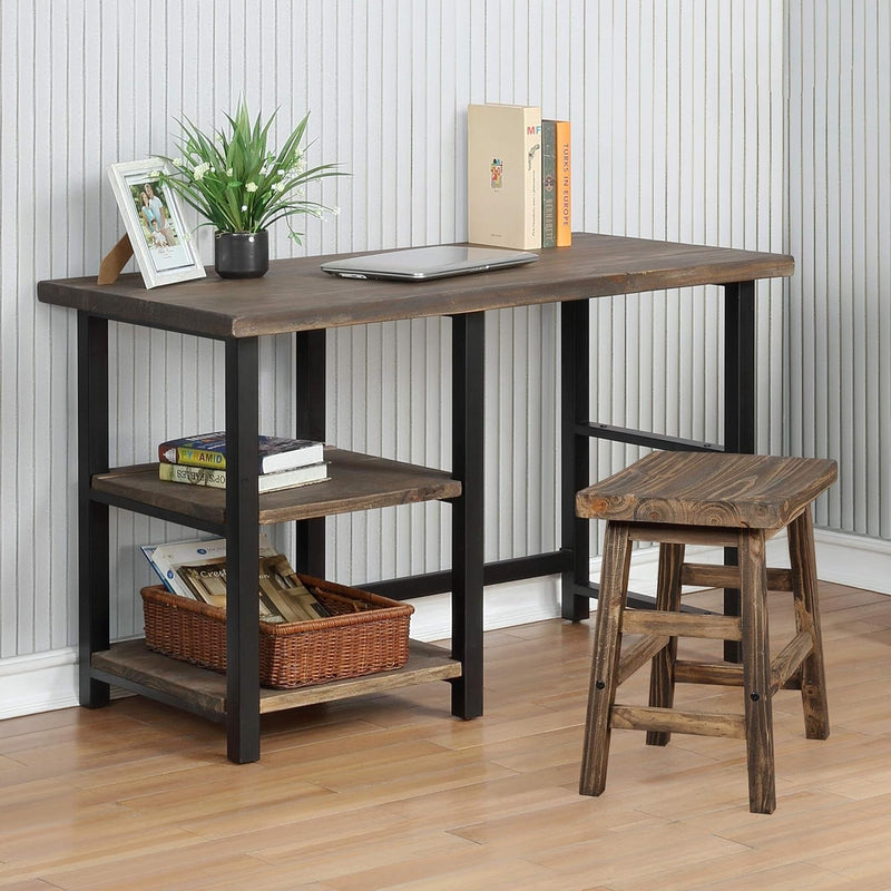 Alaterre Furniture Pomona 48" Metal and Solid Wood 2 Shelves Desk, 48In. Wide, Brown