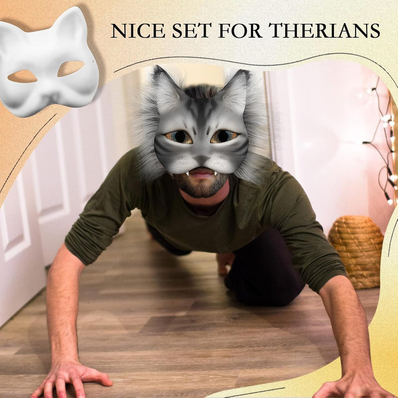 DIY Therian Mask Kit Blank Cat Mask with Felt Fabric Sheet Plush Faux Fur Eye Mesh for Therian Gear Therian Stuff