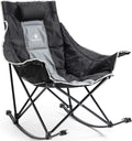 Dowinx Oversized Rocking Camping Chair, Fully Padded Patio Chair with Side Pocket and Carry Bag, High Back Portable Lawn Recliner with Headrest, Support 300 Lbs, Black