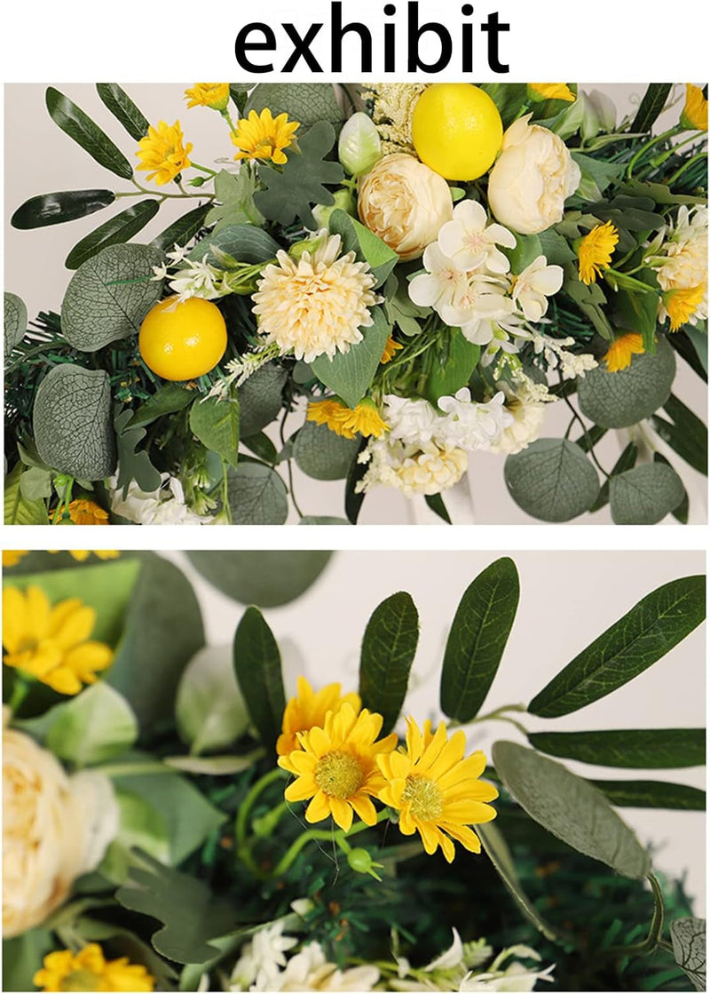 27.5In Artificial Flower Swag with Lemon Berry, Simulation Lemon Lintel Wreath Wall Hanging Lintel Garland, Spring Summer Fruit Floral Swag Wreath for Wedding Home Party Door Wall(With Light)