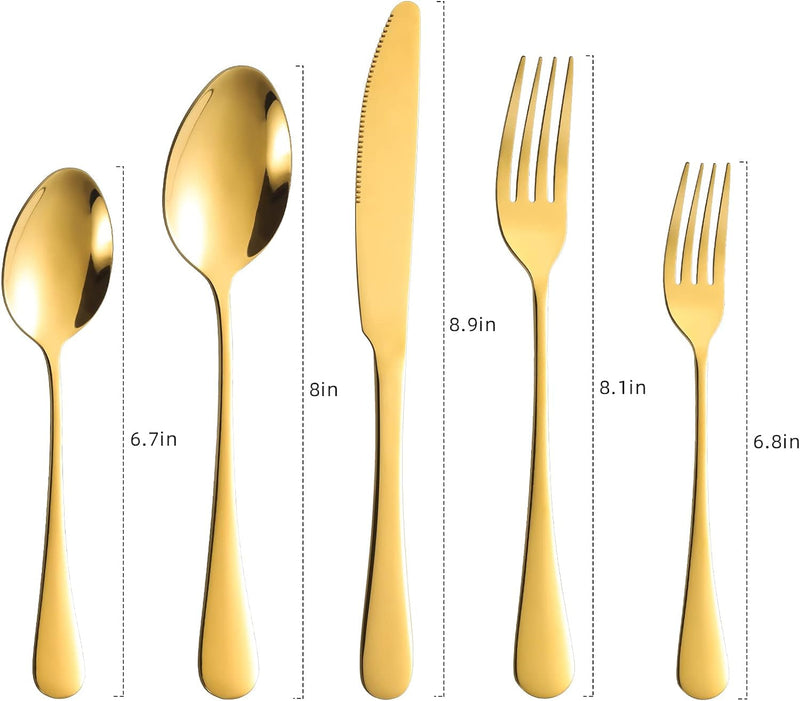 60-Piece Gold Silverware Set, Stainless Steel Flatware Cutlery Set Service for 12, Gold Utensils Tableware Cutlery Set for Home Restaurant, Mirror Finish, Dishwasher Safe (Gold)